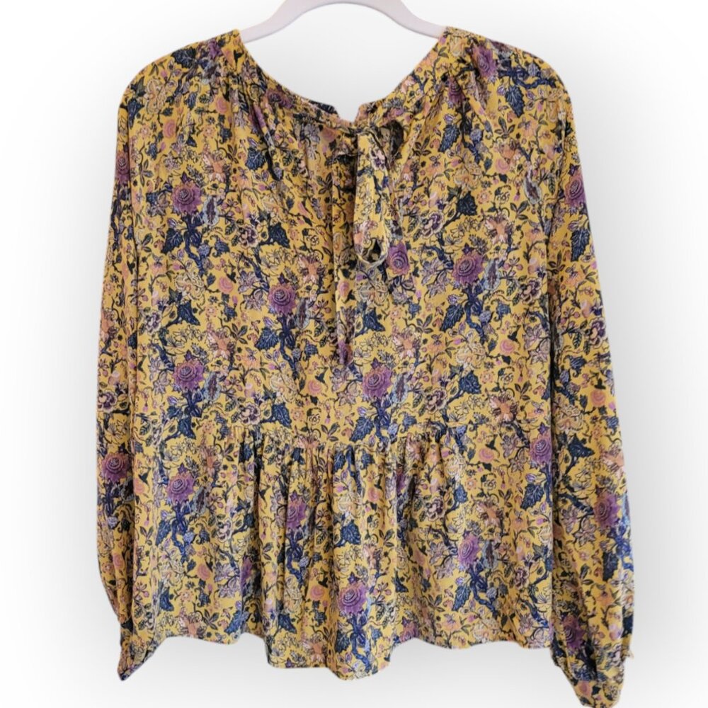 Madewell x Karen Walker Yellow Floral 100 Silk Boho Blouse Tie Back Size M - Picture 8 of 9